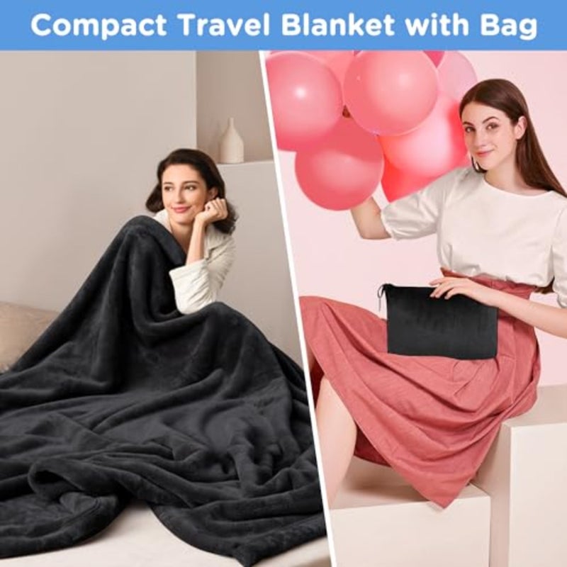 Travel Blanket Pillow, Premium 2 in 1 Soft Airplane Blanket Compact with Bag Pillowcase, Hand Luggage Sleeve and Backpack Clip - Travel Essentials for Long Trips, Flying and Car - Image 2