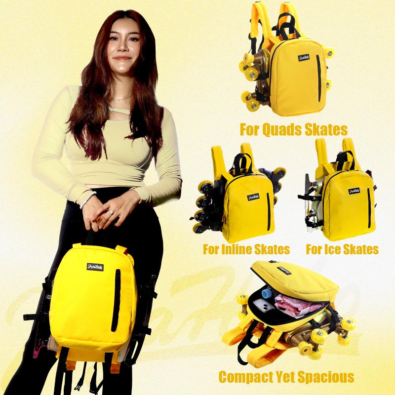 JajaHoho Roller skates bags for Women Men, Multi-functional Sports Backpack for Rollerskates, Ice skates, Inline skates, Skate Gear Storage, Durable and Stylish, 11.8 x 9 x 2.8 inches (Lemon Yellow) - Image 2