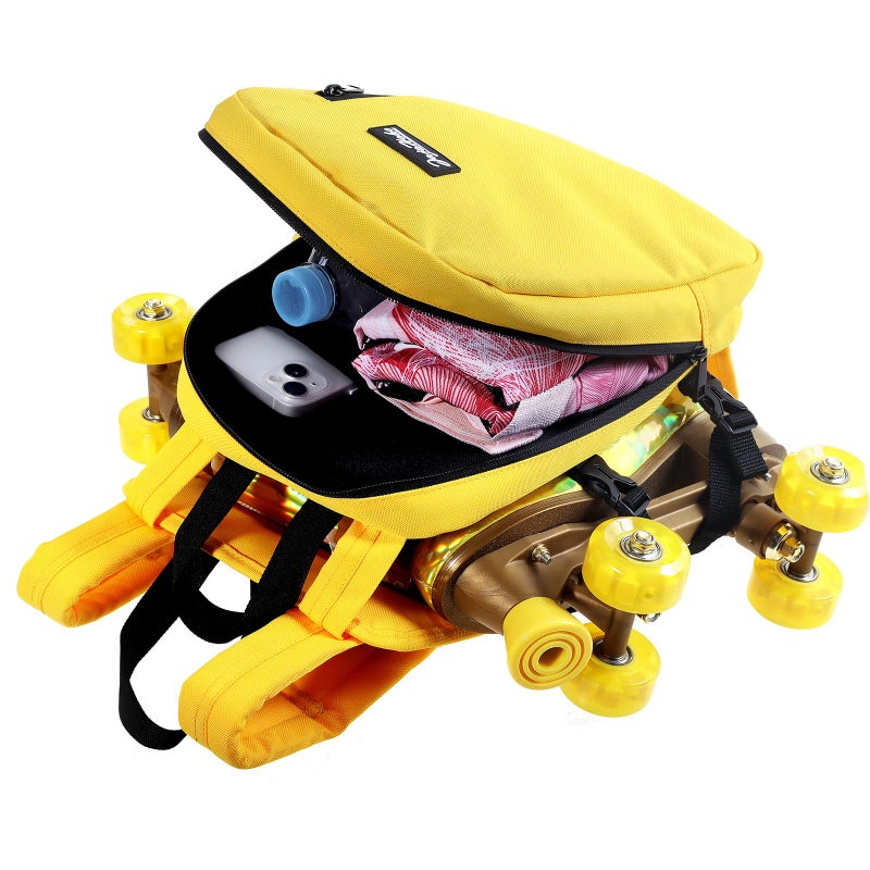 JajaHoho Roller skates bags for Women Men, Multi-functional Sports Backpack for Rollerskates, Ice skates, Inline skates, Skate Gear Storage, Durable and Stylish, 11.8 x 9 x 2.8 inches (Lemon Yellow) - Image 4