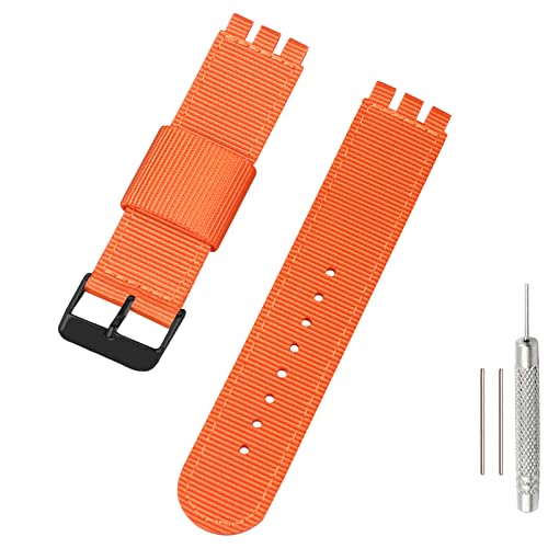 Lijinlan Replacement Nylon Watch Band for Swatch 17mm 19mm 20mm, Soft Woven Nylon Sport Stylish Strap for Swatch Watch Series Accessories (20mm Lug, Orange) - Image 1