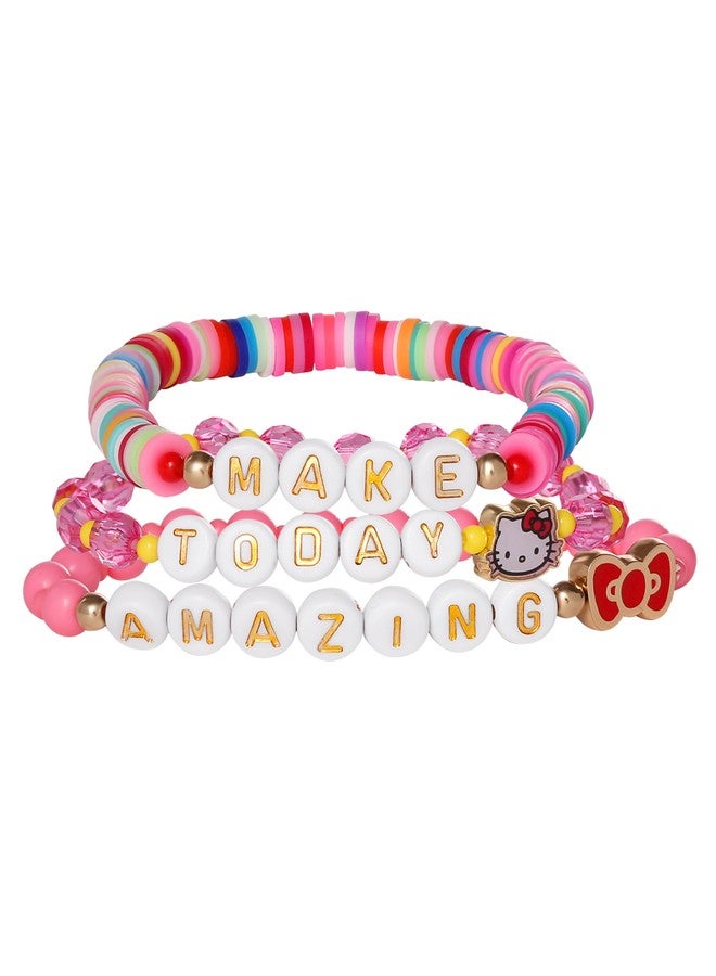 SALLY ROSE Hello Kitty Bracelet Make Today Amazing 3-Piece Set Official License, Fashion Jewelry Beaded Sanrio Bracelets Set of 3 - Image 1