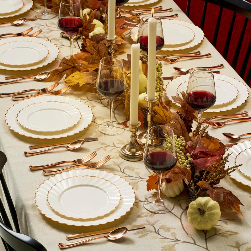 By Madee HEAVYWEIGHT 100 Pc Fancy Disposable Plates Set | Ivory Scalloped Premium Disposable Plates with Rose Gold Trim | 50 Dinner & 50 Dessert Easter Plates - Image 2
