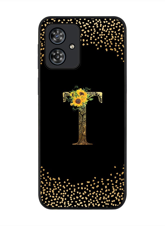 Stylizedd Rugged Black Case for Motorola Moto G54 / Motorola Moto G54 Power / Motorola Moto G64 5G,Custom Monogram Initial Letter Floral Alphabet - T (Black) - Image 1