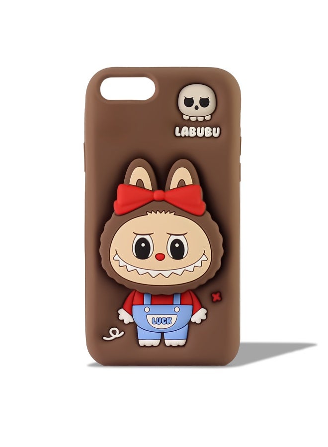 3D Cute Cartoon Soft Silicone Series Sleek Protective Covers Phone Back Shell With pop socket For Iphone 7/8 Plus (Brown)