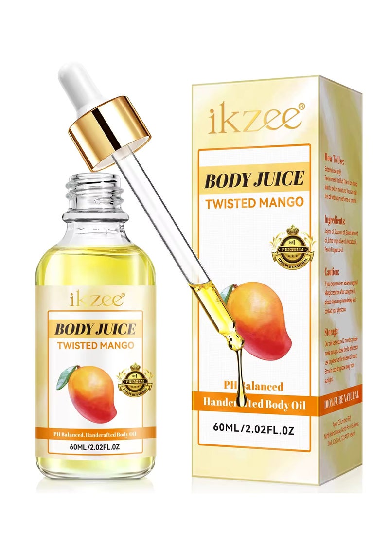 IKZEE 60ml Body Juice Oil Twisted Mango Hand Crafted Body Oil Nourishing Hydrating and Moisturizing for All Skin Types with Natural Oils Pure Natural Essence Body Juice Oil  - Image 1
