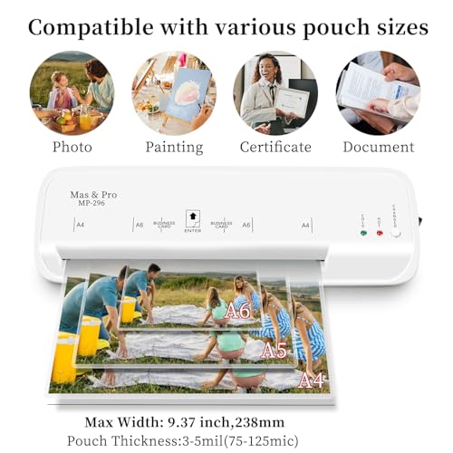 Mas & Pro Thermal Laminator with 40 Sheets, 9 Inch Durable Laminating Machine for Documents, Photos & Cards, Perfect for Home/Office/Teachers, Anti Jam, 3mil/5mil, White - Image 2