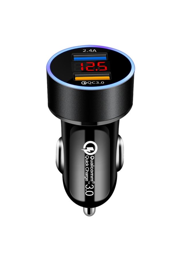 HuHa 2 PCS Aluminum Ring Display Car Charger  QC3.0+2.4A Aluminum Alloy Multi-function Halo Digital Display Car Charger(Elegant Black)  - Image 2