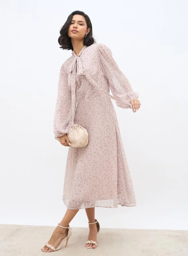 Styli Floral Print Long Sleeves A-Line Maxi Dress