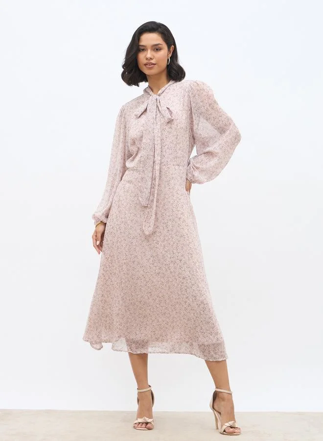 Styli Floral Print Long Sleeves A-Line Maxi Dress