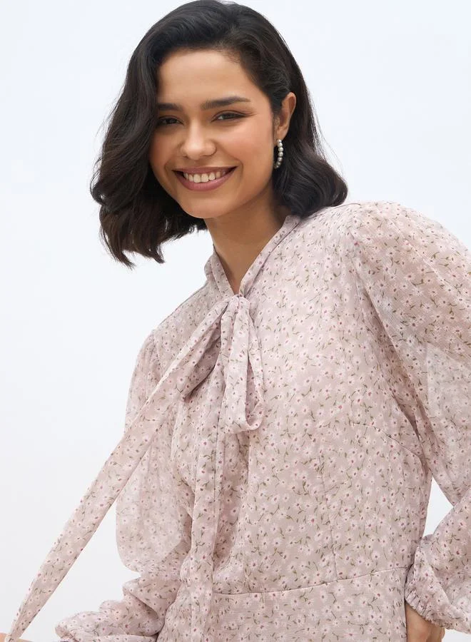 Styli Women Floral Print Long Sleeves Midi Dress