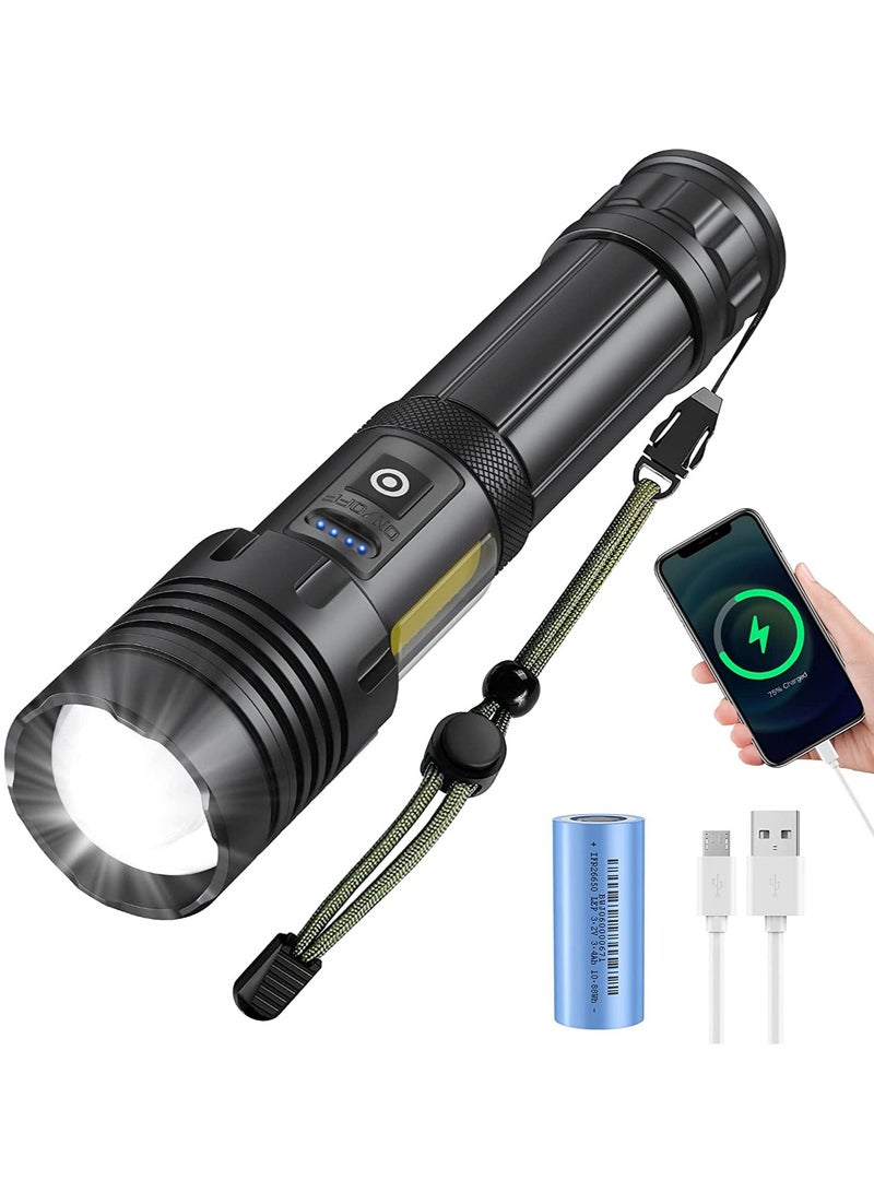 Rechargeable LED Torch with COB Side Light, Super Bright Flashlight Battery Powerd Waterproof Handheld Flashlights for Camping Running Hiking Outdoor and Emergency  - Image 1