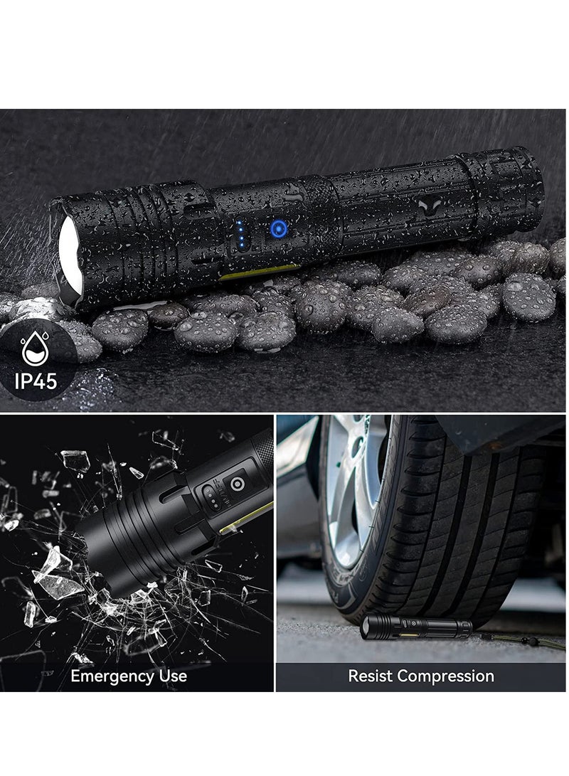 Rechargeable LED Torch with COB Side Light, Super Bright Flashlight Battery Powerd Waterproof Handheld Flashlights for Camping Running Hiking Outdoor and Emergency  - Image 5