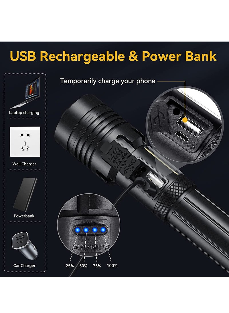 Rechargeable LED Torch with COB Side Light, Super Bright Flashlight Battery Powerd Waterproof Handheld Flashlights for Camping Running Hiking Outdoor and Emergency  - Image 4