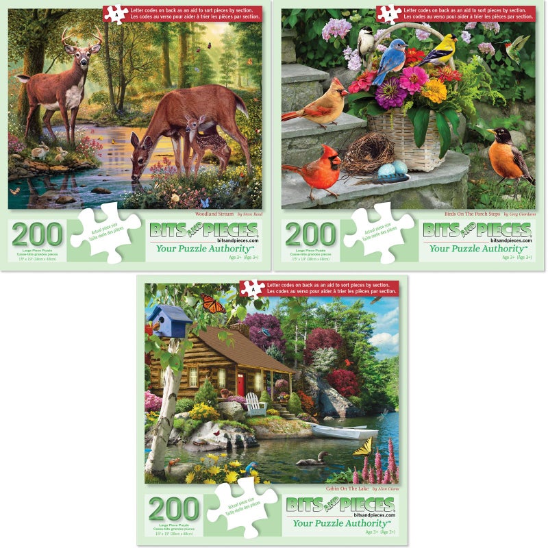 Bits and Pieces Value Set of Three 3 200 Piece Jigsaw Puzzles for Seniors Lettered Large Piece 200 pc Nature Jigsaws Bundle 15 x 19 Each - Image 3
