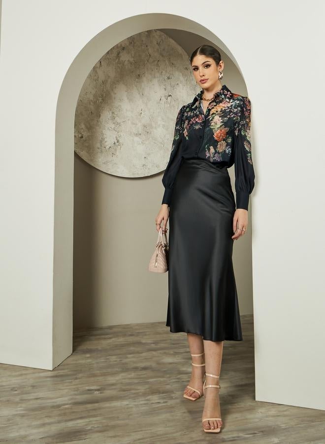 Styli Floral Print Balloon Sleeve Spread Collar Shirt - Image 3