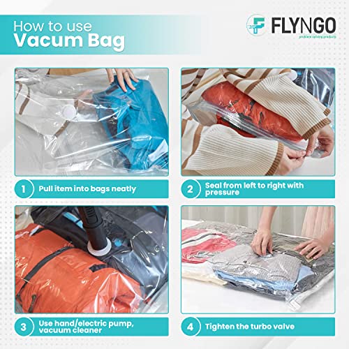 FLYNGO Polypropylene Reusable Ziplock Vacuum Storage Space Saver Bags For Clothes With Travel Hand Pump-Pack Of 3(Jumbo(70Cmx100Cm)),White - Image 5