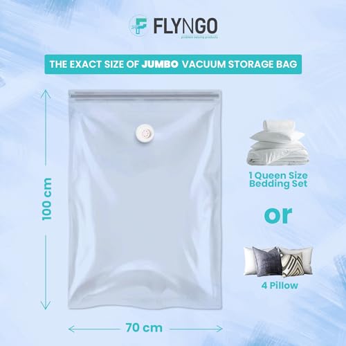 FLYNGO Polypropylene Reusable Ziplock Vacuum Storage Space Saver Bags For Clothes With Travel Hand Pump-Pack Of 3(Jumbo(70Cmx100Cm)),White - Image 4