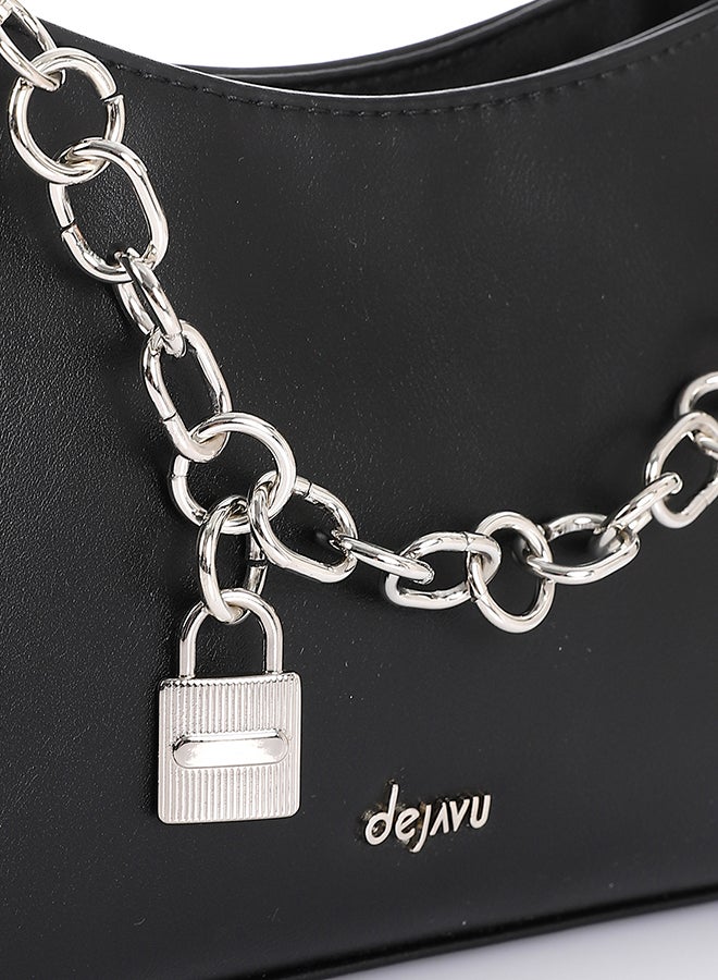 Dejavu BAGS LID-DVTV-059 Decorative Chain Zipped Shoulder Bag - Black  For Women, UN - Image 4
