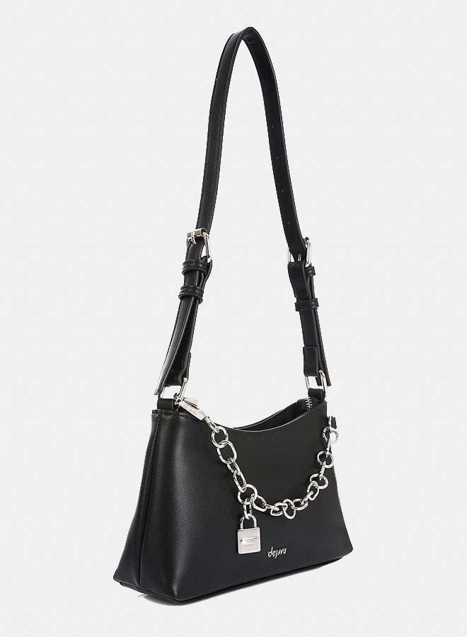 Dejavu BAGS LID-DVTV-059 Decorative Chain Zipped Shoulder Bag - Black  For Women, UN - Image 2