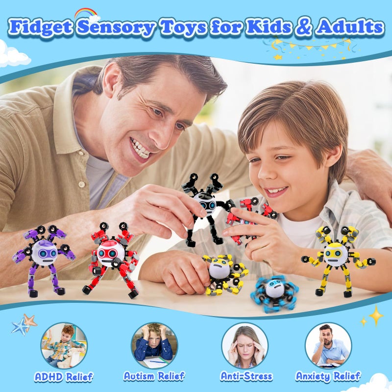 ASIOWELY 4 PCS Easter Basket Stuffers Transformable Fidget Spinners Toys for Kids and Adults Stress Relief Autism Sensory Toy for Boys Girls Teens Cool Fingertip Gyros Birthdays Gifts for Travel Toys - Image 3