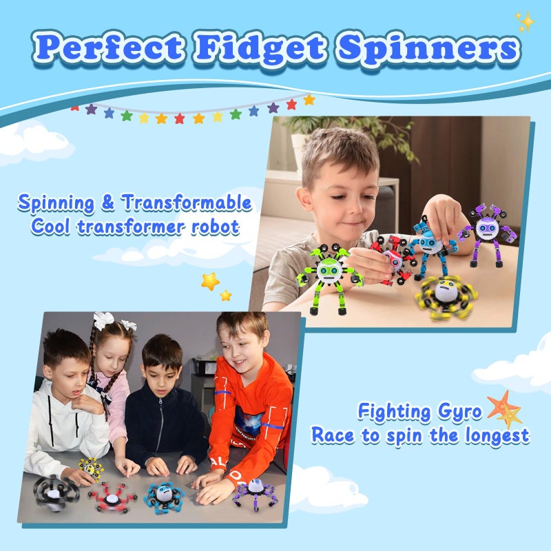 ASIOWELY 4 PCS Easter Basket Stuffers Transformable Fidget Spinners Toys for Kids and Adults Stress Relief Autism Sensory Toy for Boys Girls Teens Cool Fingertip Gyros Birthdays Gifts for Travel Toys - Image 5