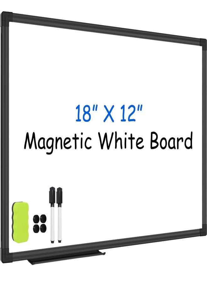 JILoffice Magnetic Whiteboard/White Board, Dry Erase Board 18 x 12 Inch, Black Aluminum Frame, Includes 1 Eraser & 2 Markers & 4 Magnets - Image 1