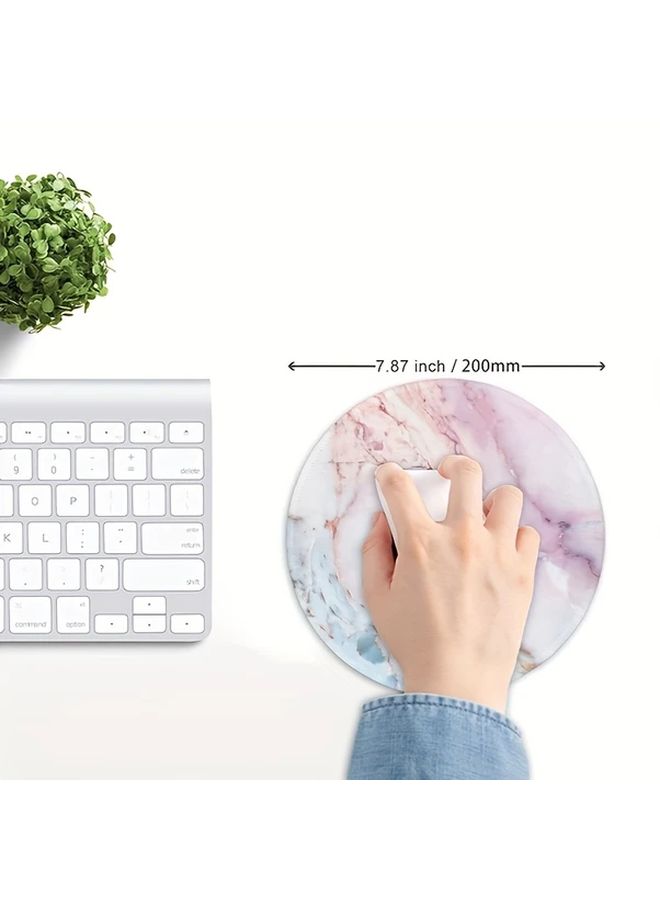 Blue Marble Round Mouse Pad High Quality Pink Texture Fabric Washable Small Non Slip Rubber Base - Image 2