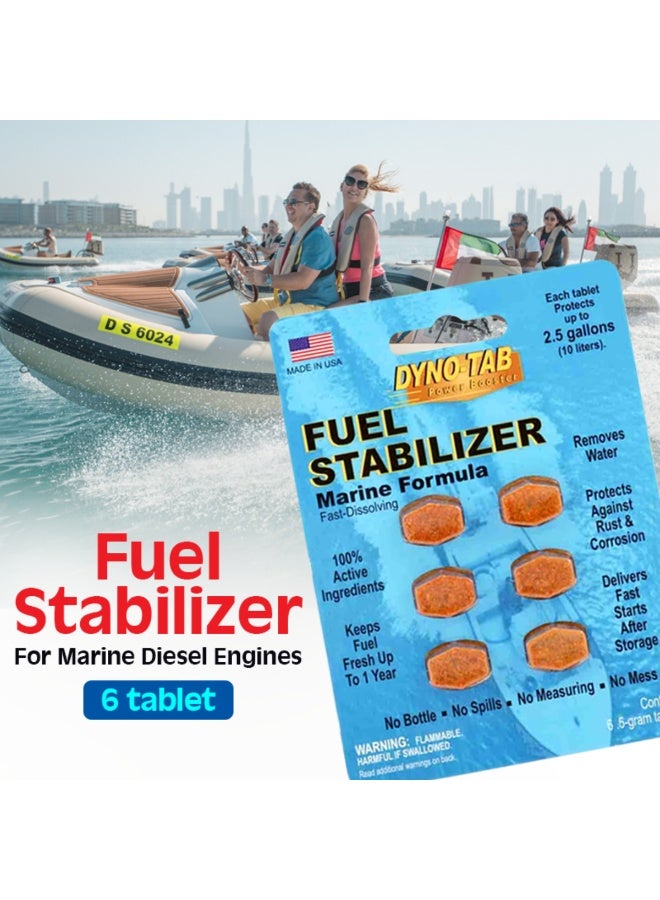 داينو-تاب دينوتاب مثبت وقود 64276 – لمحركات القوارب | يزيل الماء ويضمن تشغيلًا سريعًا | يقلل تراكم الكربون والانبعاثات | تركيبة خاصة للبحرية | عبوة 6 أقراص (قرص واحد يعالج 10 لترات - Image 1