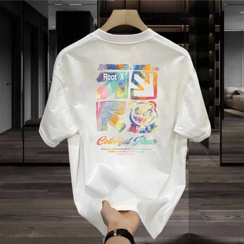 Summer Short-sleeved Men's T-shirt Loose Printed Puffy Shuaogao Street Round Neck Pure Cotton 2024 Fashionable Printed Ins Top Clothes - Image 2