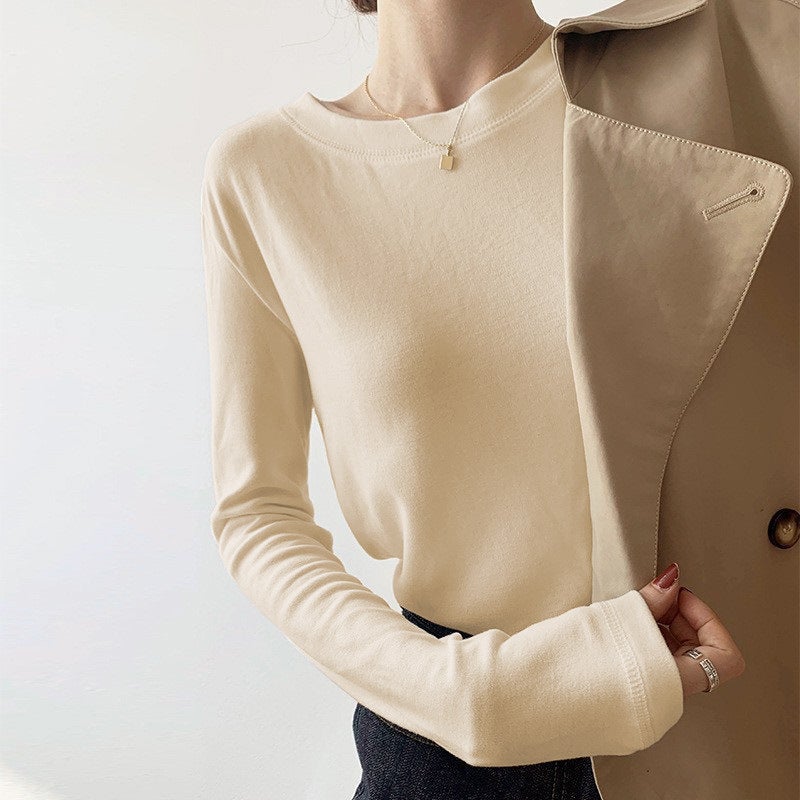 Womens Fleece-Lined Thermal T-Shirt Apricot - Image 1