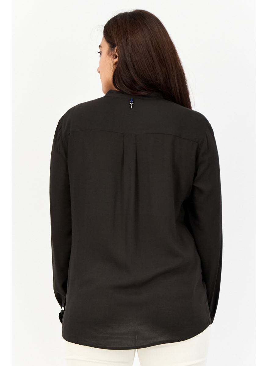 Harmont & Blaine - Women Mock Neck Long Sleeves Plain Blouse, Dark Olive - Image 1