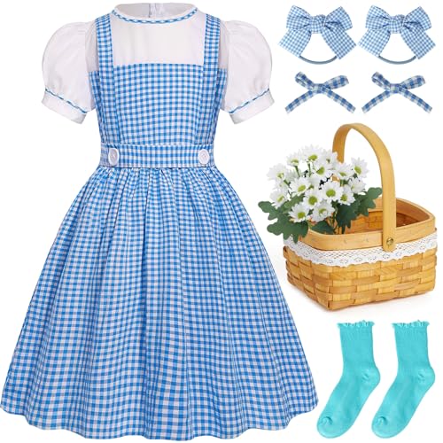 G.C GC Girls Blue Plaid Costume Kids Book Storybook Character Dress Up Outfits Halloween Cosplay Role Play Birthday Gifts - Image 1