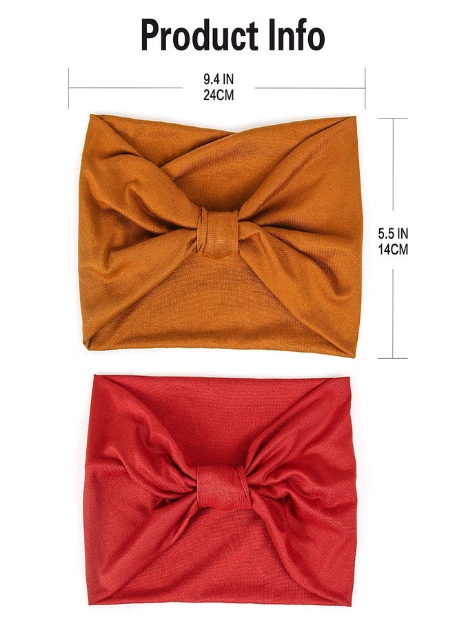 جيلي مجموعة من قطعتين من عصابات الرأس العريضة للنساء من جيلي، بنمط بوهيمي أفريقي معقود، مانعة للانزلاق، مناسبة لليوغا والجري والرياضة والتمارين الرياضية، مصنوعة من قماش قطني ناعم ومرن، عمامة وباندانا للبنات (بني، أحمر). - Image 4