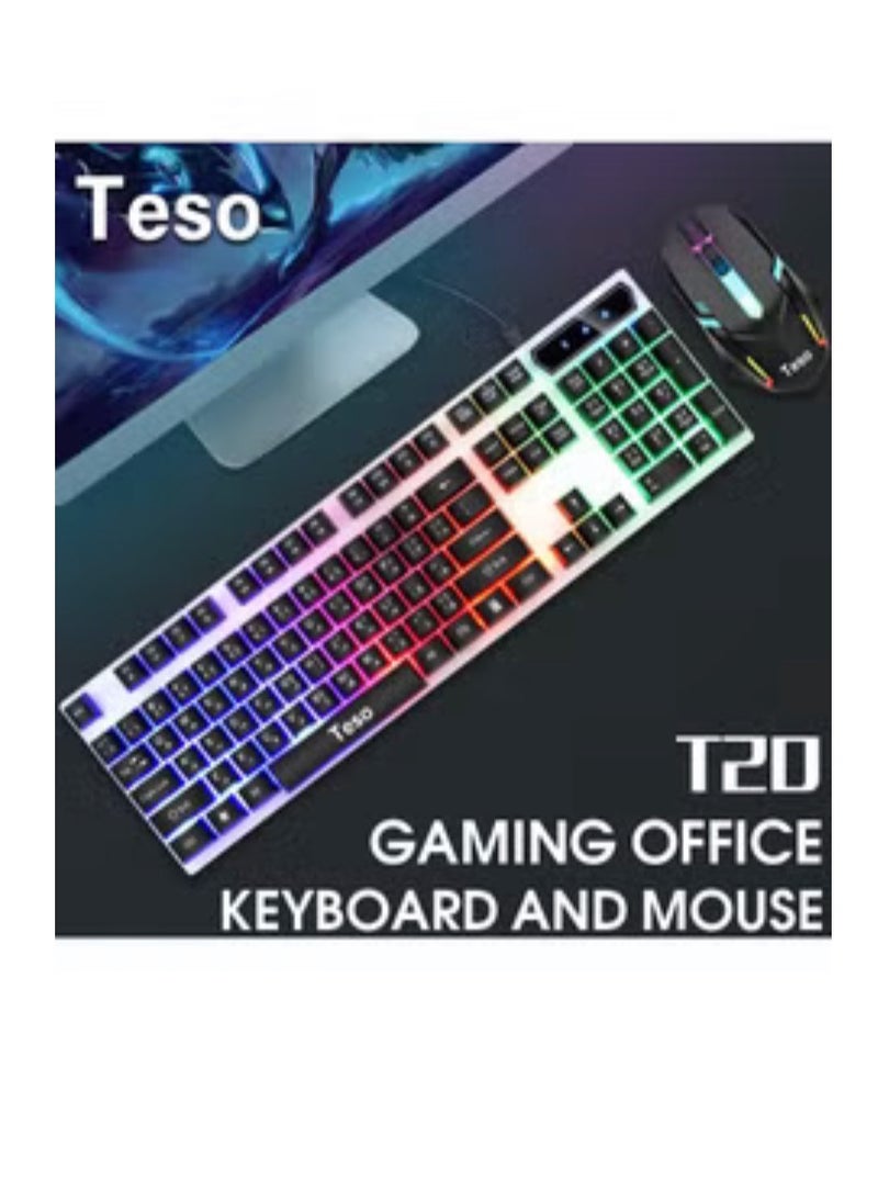Teso - TESO-T20 Black Backlit Gaming Keyboard and Mouse, USB Wired Keyboard 1 Key, 7 Buttons Gaming Mouse Including Double Click Mouse Button, Waterproof Design - Image 1
