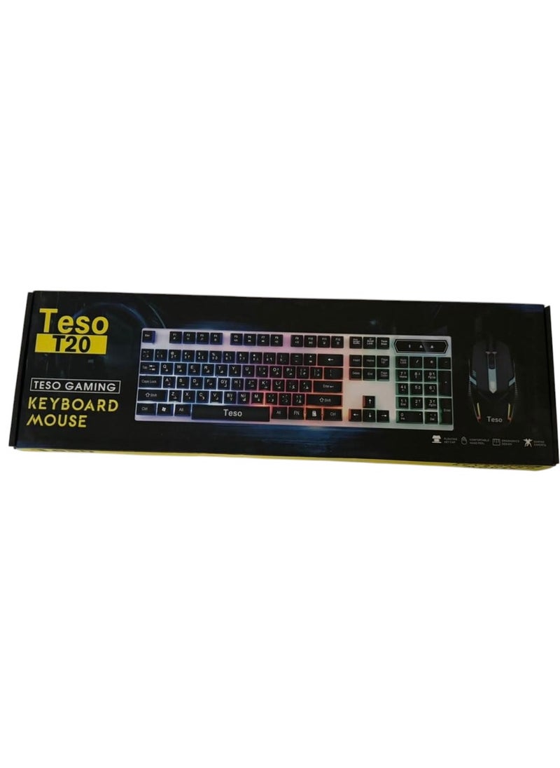 Teso - TESO-T20 Black Backlit Gaming Keyboard and Mouse, USB Wired Keyboard 1 Key, 7 Buttons Gaming Mouse Including Double Click Mouse Button, Waterproof Design - Image 1