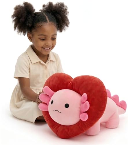 MaoGoLan Valentines Axolotl Plush with HeartShaped HoodSquishy and Soft Salamander Stuffed Animal Throw Pillow16 Loving Heart Plushie Gift for Valentines DayChristmasAnniversaryMothers Day - Image 1