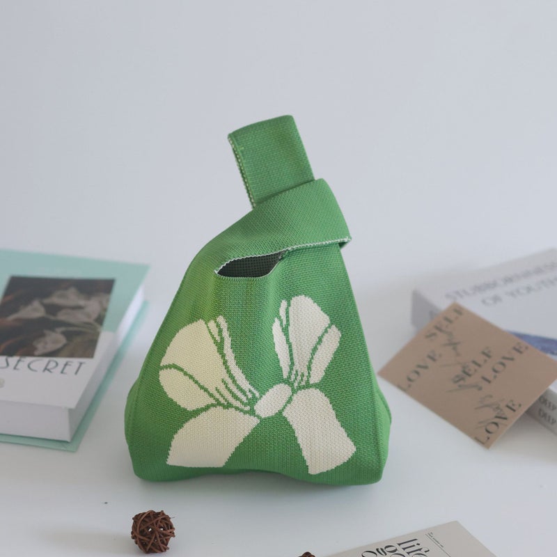 Knitted Bag Handbag Bucket Bag Tote Bag Woven Bag Bag Womens Bag Womens Bag Vacant Bag Simple Hand Gift Pink bow—black - Image 2