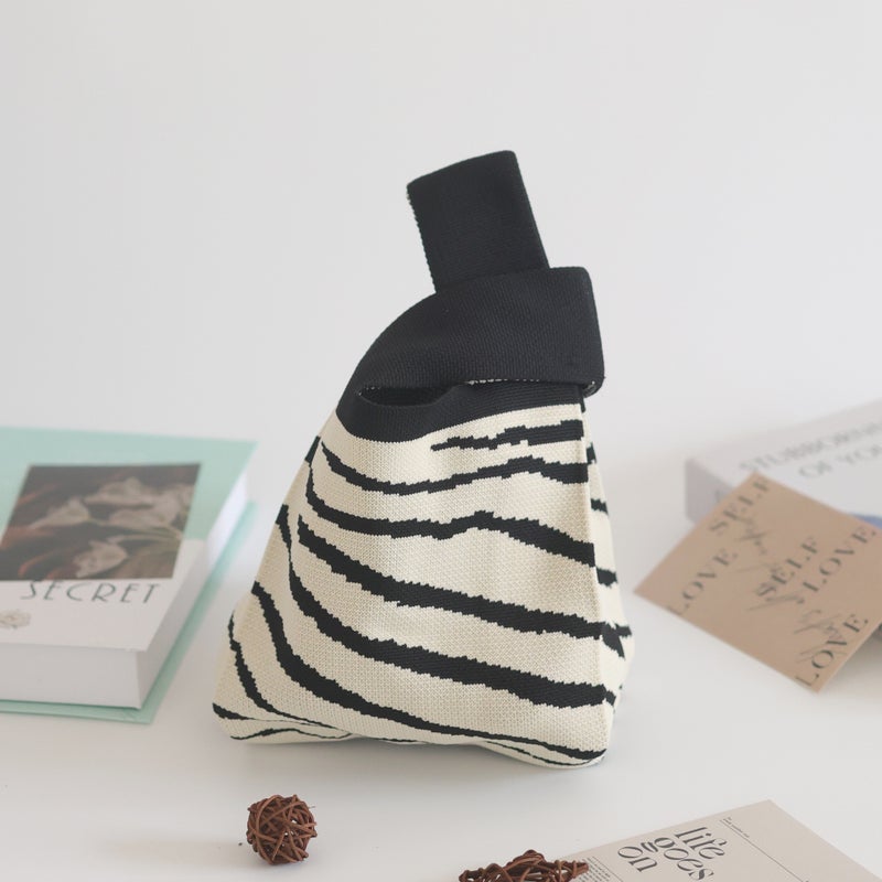 Knitted Bag Handbag Bucket Bag Tote Bag Woven Bag Bag Womens Bag Womens Bag Vacant Bag Simple Hand Gift Pink bow—black - Image 3