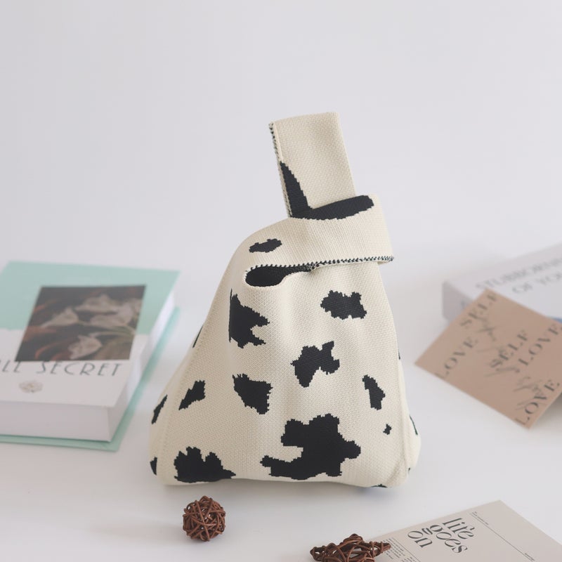 Knitted Bag Handbag Bucket Bag Tote Bag Woven Bag Bag Womens Bag Womens Bag Vacant Bag Simple Hand Gift Pink bow—black - Image 4