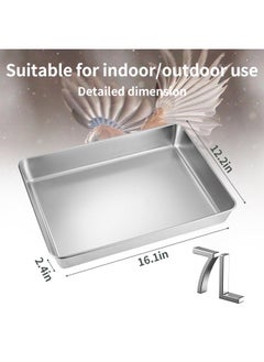 Kathson kathson Stainless Steel Bird Bath 16.14"×12.2"×2.36" Metal Bird Bath Tray Pet Bird Cleaning Accessories Bird Bathtub Bird Bath Tray Pet Shower Tub Pigeon Bathtub Bird Cage Bathtub Tray  - Image 1