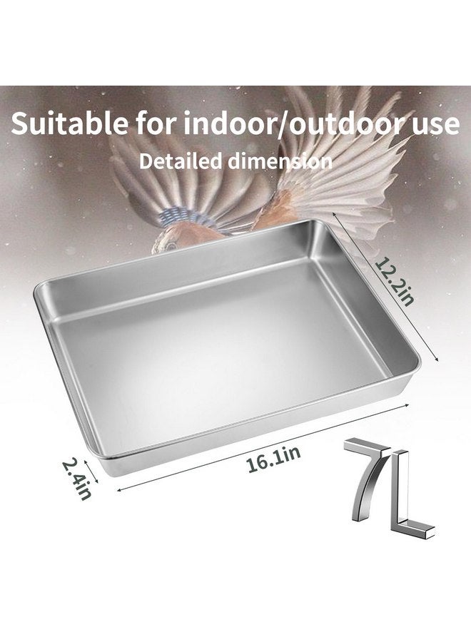 kathson Stainless Steel Bird Bath 16.14"×12.2"×2.36" Metal Bird Bath Tray Pet Bird Cleaning Accessories Bird Bathtub Bird Bath Tray Pet Shower Tub Pigeon Bathtub Bird Cage Bathtub Tray - Image 1