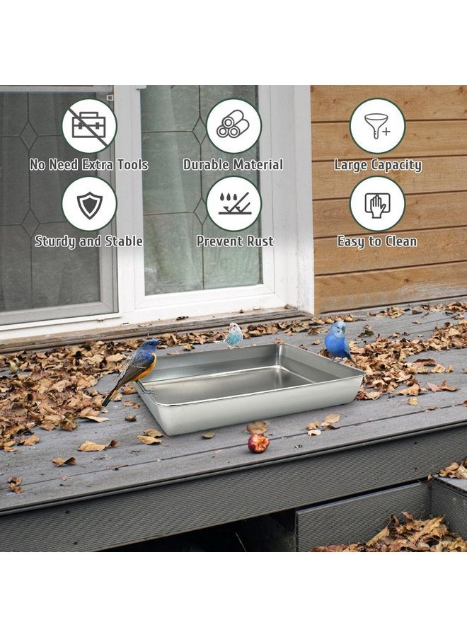 kathson Stainless Steel Bird Bath 16.14"×12.2"×2.36" Metal Bird Bath Tray Pet Bird Cleaning Accessories Bird Bathtub Bird Bath Tray Pet Shower Tub Pigeon Bathtub Bird Cage Bathtub Tray - Image 3