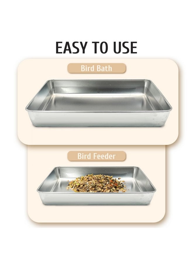 kathson Stainless Steel Bird Bath 16.14"×12.2"×2.36" Metal Bird Bath Tray Pet Bird Cleaning Accessories Bird Bathtub Bird Bath Tray Pet Shower Tub Pigeon Bathtub Bird Cage Bathtub Tray - Image 2