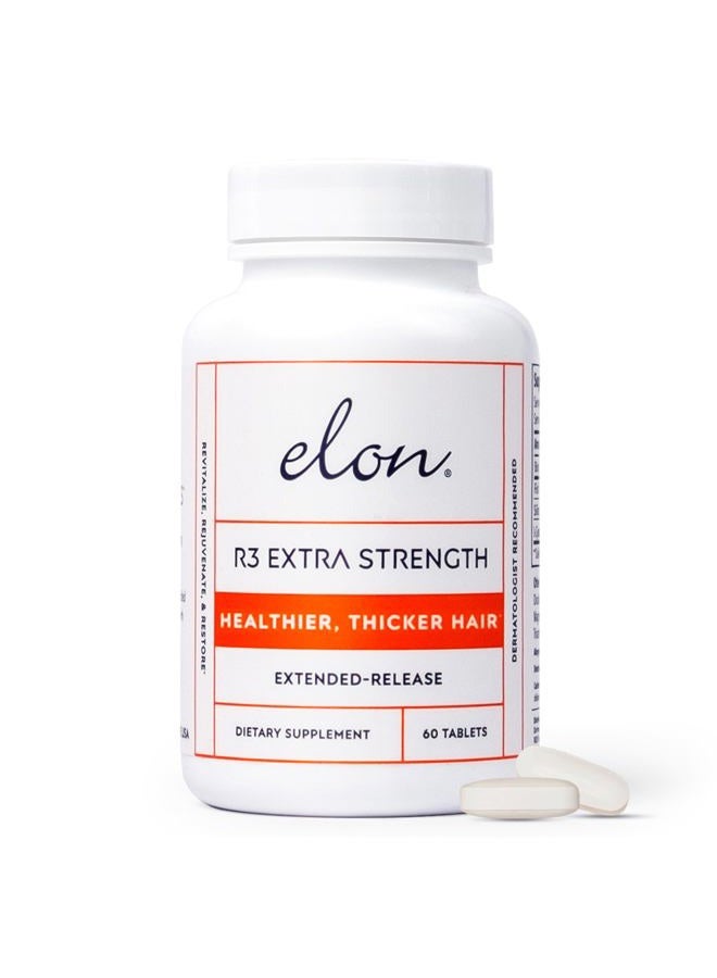 Elon R3 Hair Growth Supplement for Women – Vitamins w/ 5000 mcg Biotin Per Serving & Collagen Peptides for Healthy, Thick Hair – Extra Strength - Extended Release (60 Tablets)  - Image 1