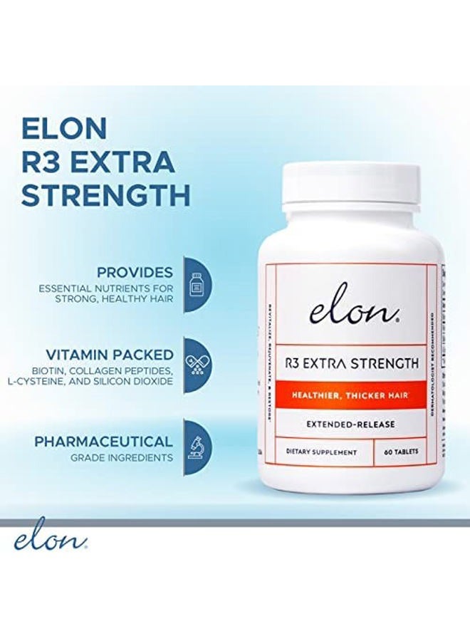 Elon R3 Hair Growth Supplement for Women – Vitamins w/ 5000 mcg Biotin Per Serving & Collagen Peptides for Healthy, Thick Hair – Extra Strength - Extended Release (60 Tablets)  - Image 2