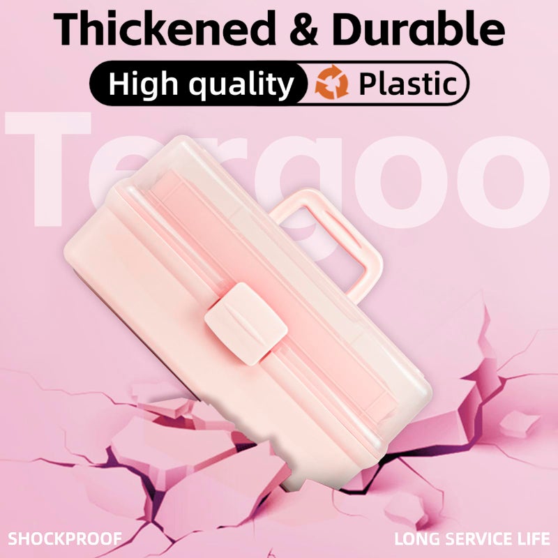 TERGOO 12.5in 3-Layer Multipurpose Craft Organizers and Storage with Adjustable Dividers, Portable Tackle Box, Folding Art & Craft Case for Medicine, Tool, Sewing Organizer (Pink) - Image 4