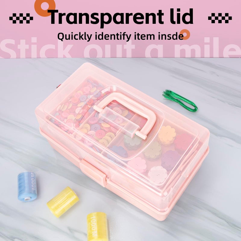 TERGOO 12.5in 3-Layer Multipurpose Craft Organizers and Storage with Adjustable Dividers, Portable Tackle Box, Folding Art & Craft Case for Medicine, Tool, Sewing Organizer (Pink) - Image 5