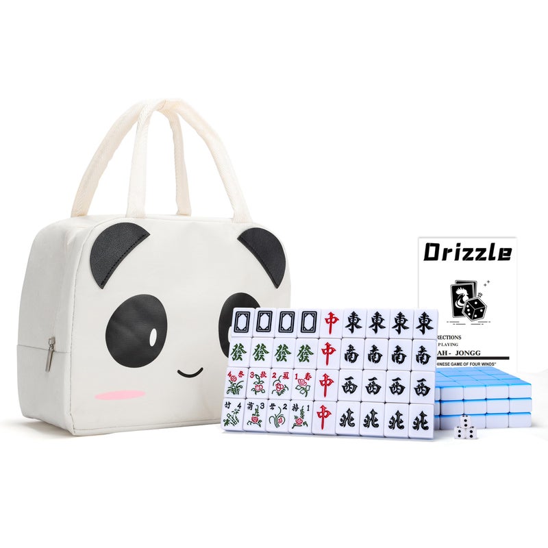 drizzle 30mm Mahjong Set Blue 144 Medium Size Tiles with Panda Bag and Racks Traditional Chinese Table Game Home Family Dorm Party for Leisure Time Mah Jong - Image 2