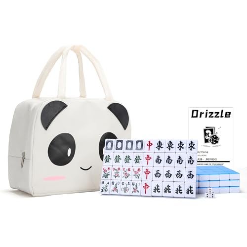 drizzle 30mm Mahjong Set Blue 144 Medium Size Tiles with Panda Bag and Racks Traditional Chinese Table Game Home Family Dorm Party for Leisure Time Mah Jong - Image 1