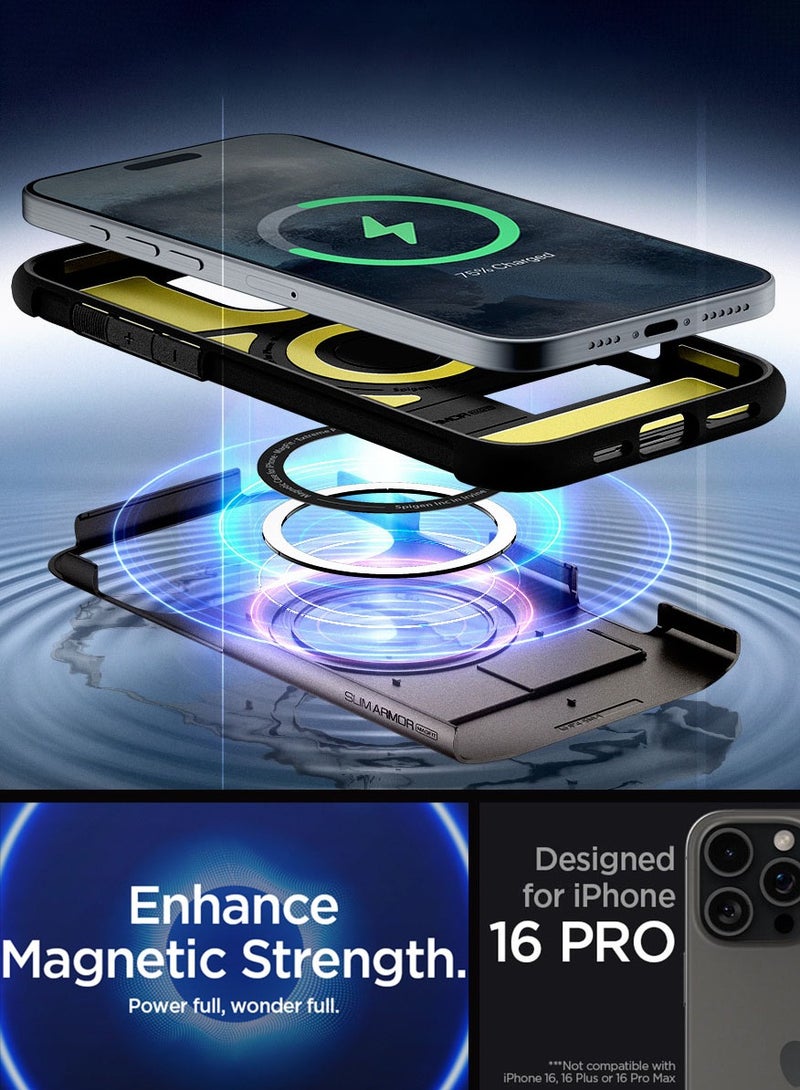 Spigen Slim Armor Magfit for iPhone 16 Pro Case Cover MagSafe with Kickstand (2024) - Gunmetal - Image 2